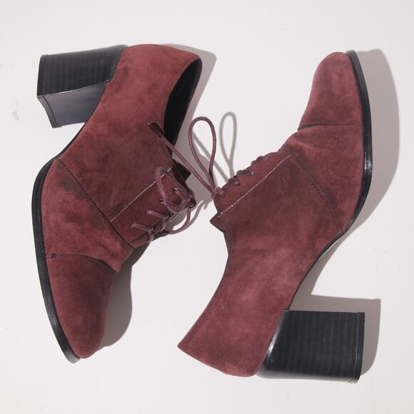 Vintage 90s Wine Suede Leather Lace Up Heel  OXFORDS - Picture 5 of 8